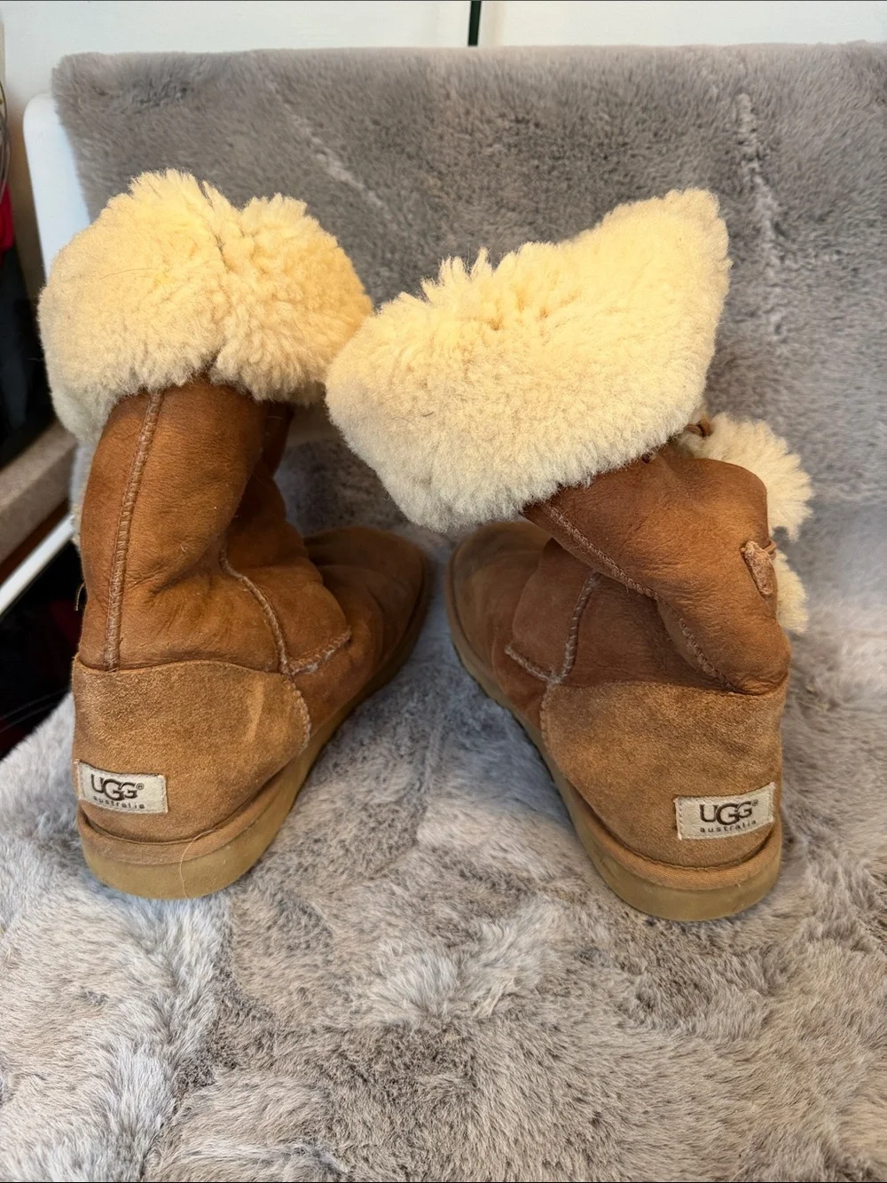 UGG Chestnut Suede Button Shearling Mid-Calf Boots